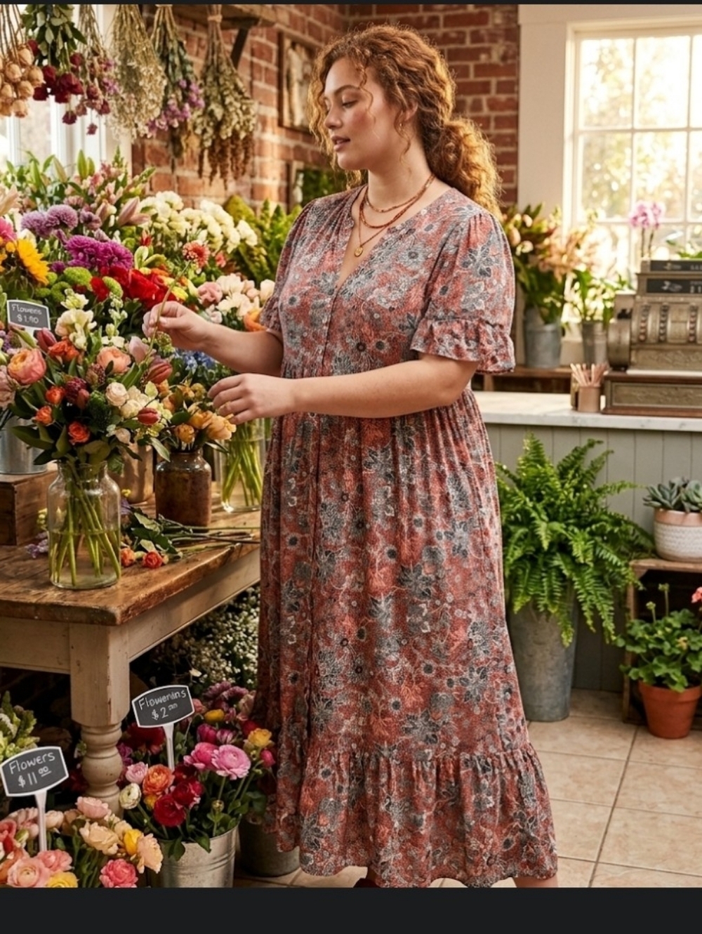 Ellos 1X babydoll Dress botanical ruffles